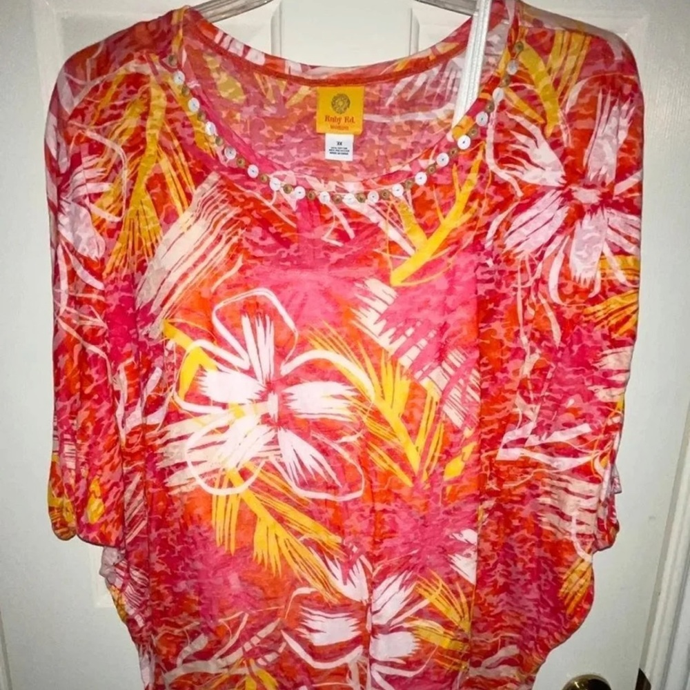 Ruby Rd. Yellow & Orange Sheer Blouse Top 3X
